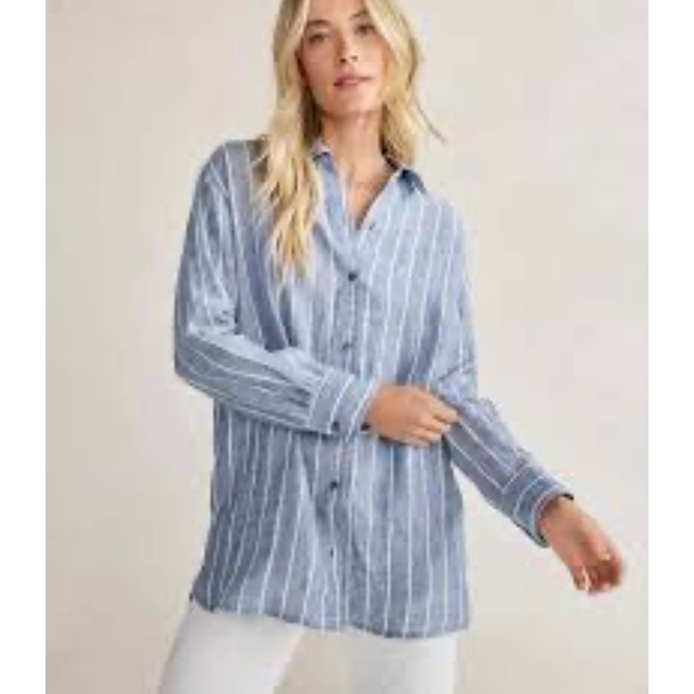 cloth & stone Blue and White Striped Button-Down Shirt
